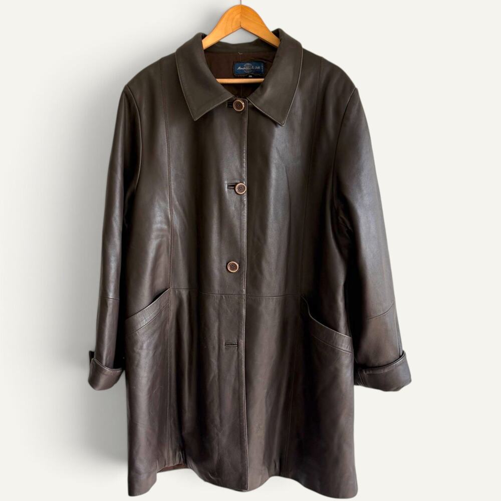 Vintage Italian Brown Leather Car Coat Size 48 (Fits Like XL) — Made in Italy